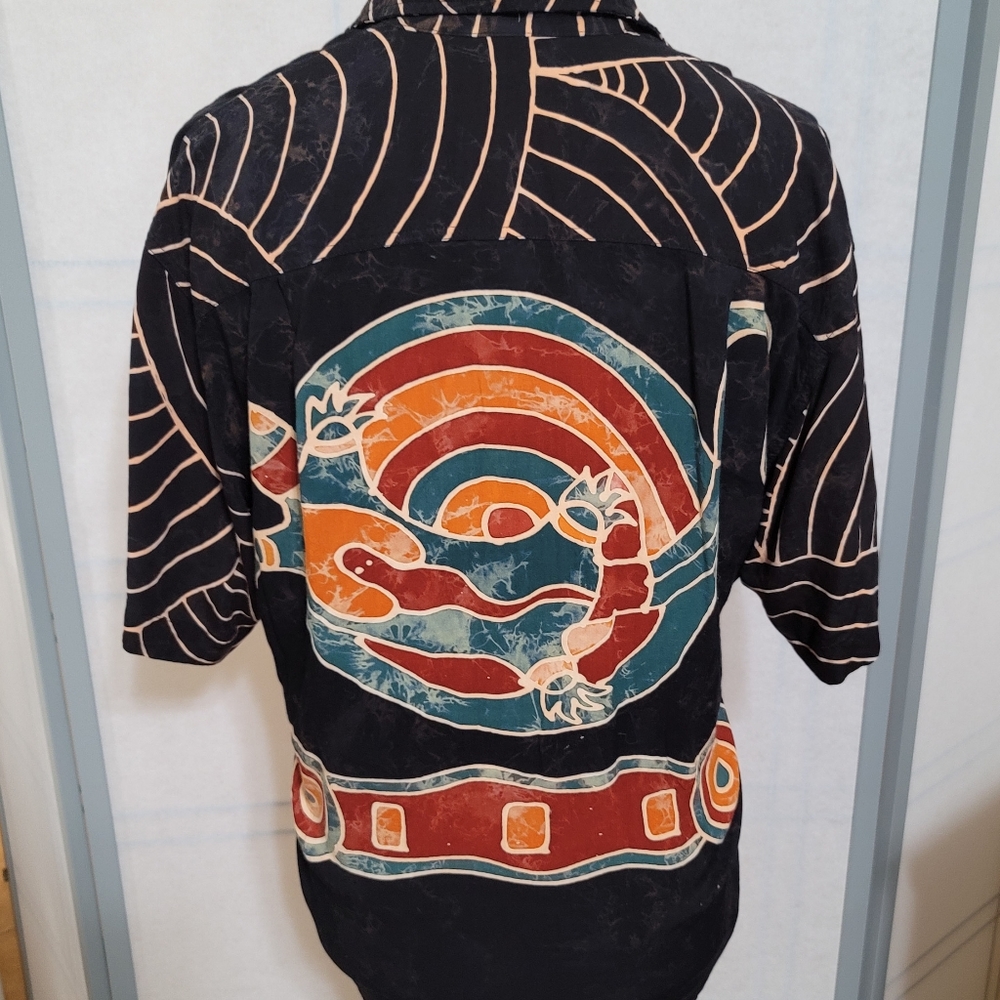 Men's Medium Batik, Lizard Button-up Shirt